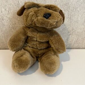 Vintage 80’s Wrinkle Dog Plush Brown Puppy Thick Eyebrows Raffoler 9” Retro EUC